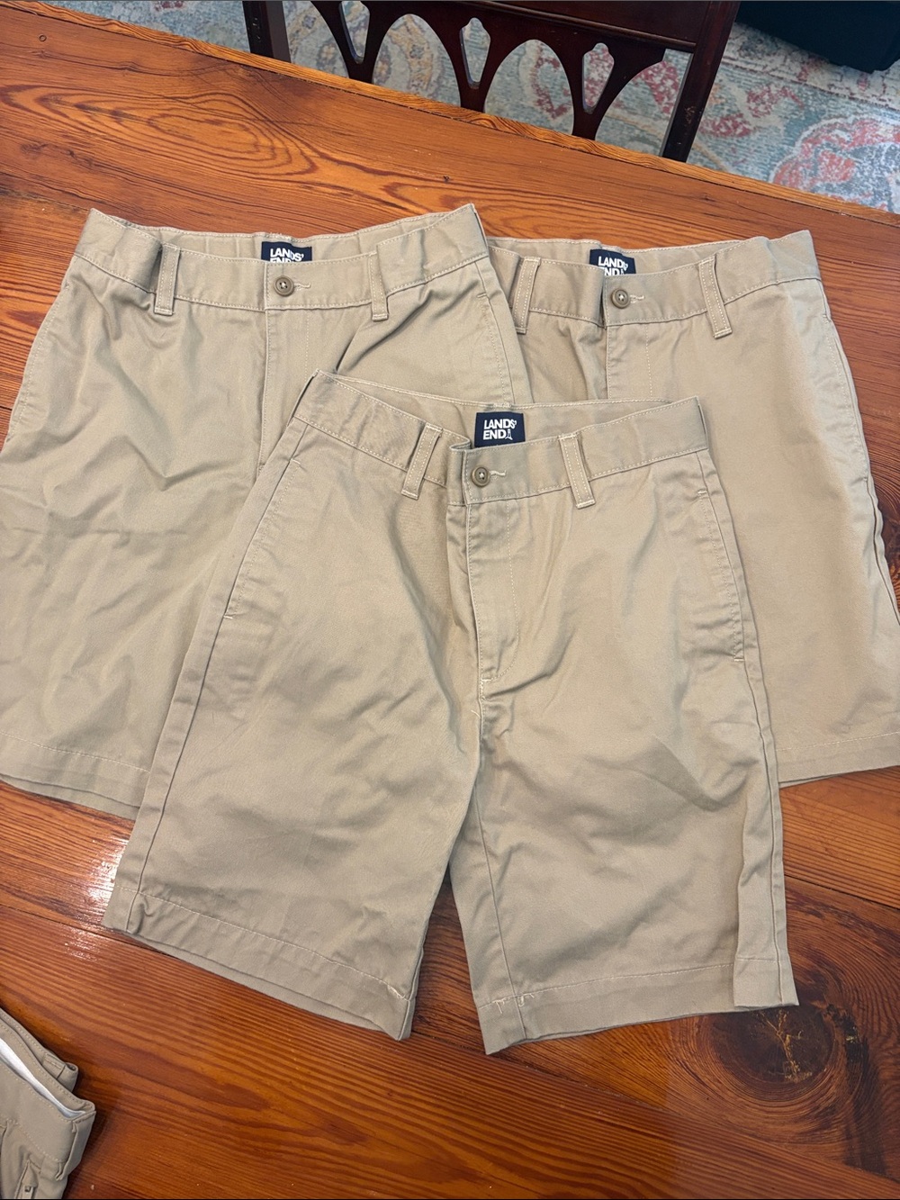 Lands' End boys Flat Front Khaki/Tan Shorts lot of 3